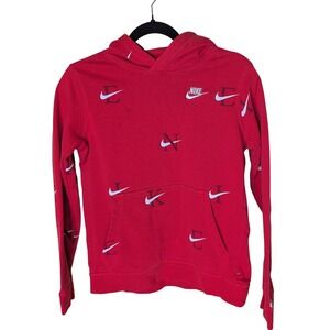 Nike Kids L Red All-Over Swoosh Hoodie –‎ Sporty Streetwear Aesthetic